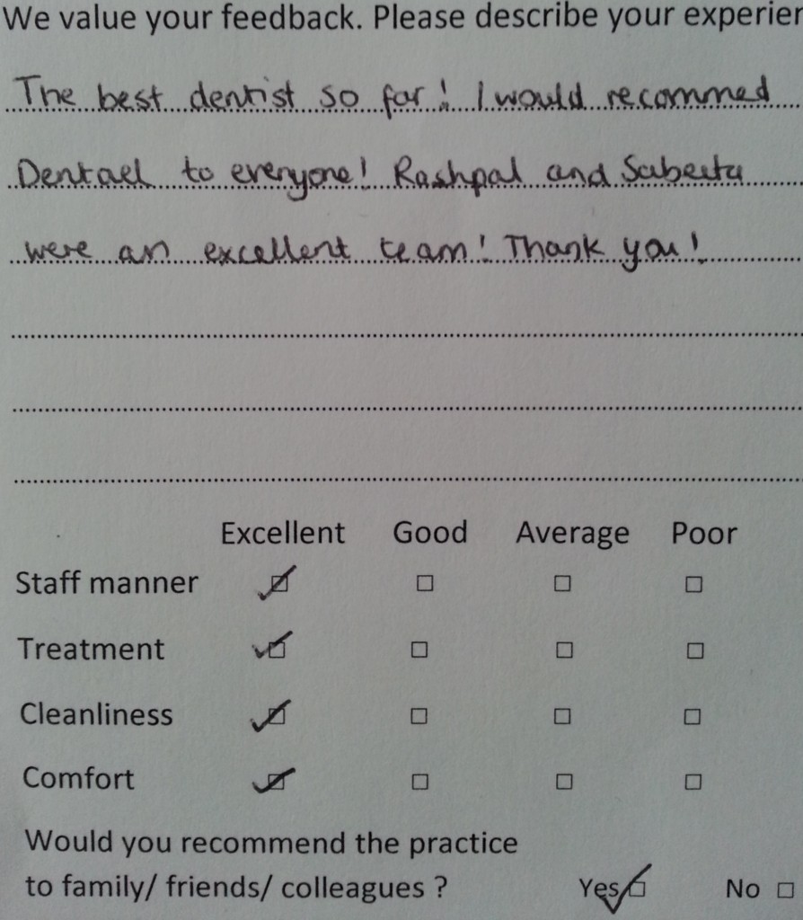 greenford dentist testimonial